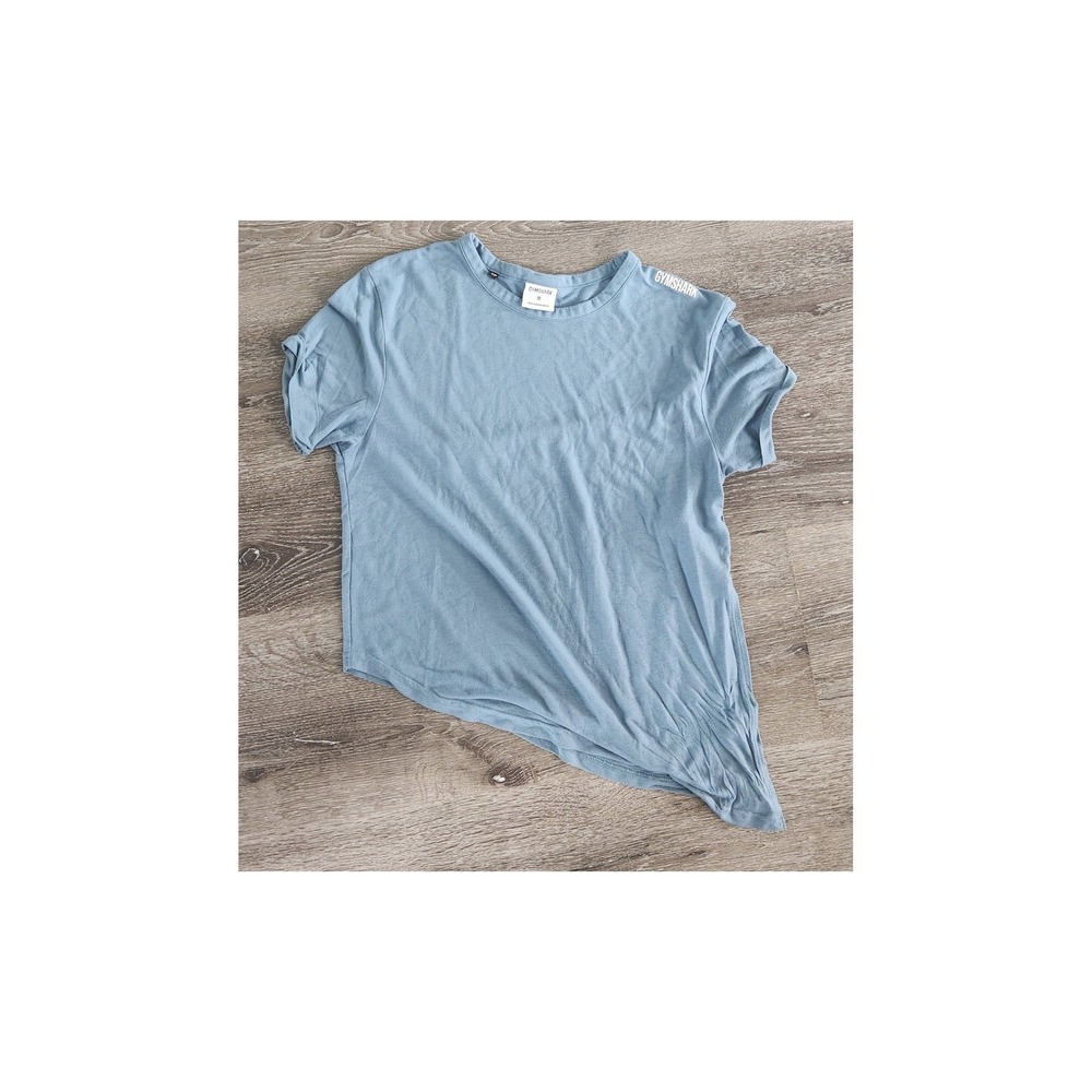 Gymshark Womens Asymmetrical Side Tie Knot Short Sleeve Workout Top Blue‎ Medium